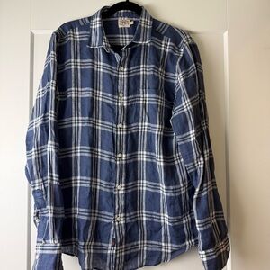 Faherty Brand Shirt plaid Women’s Medium Button down lightweight Navy and White